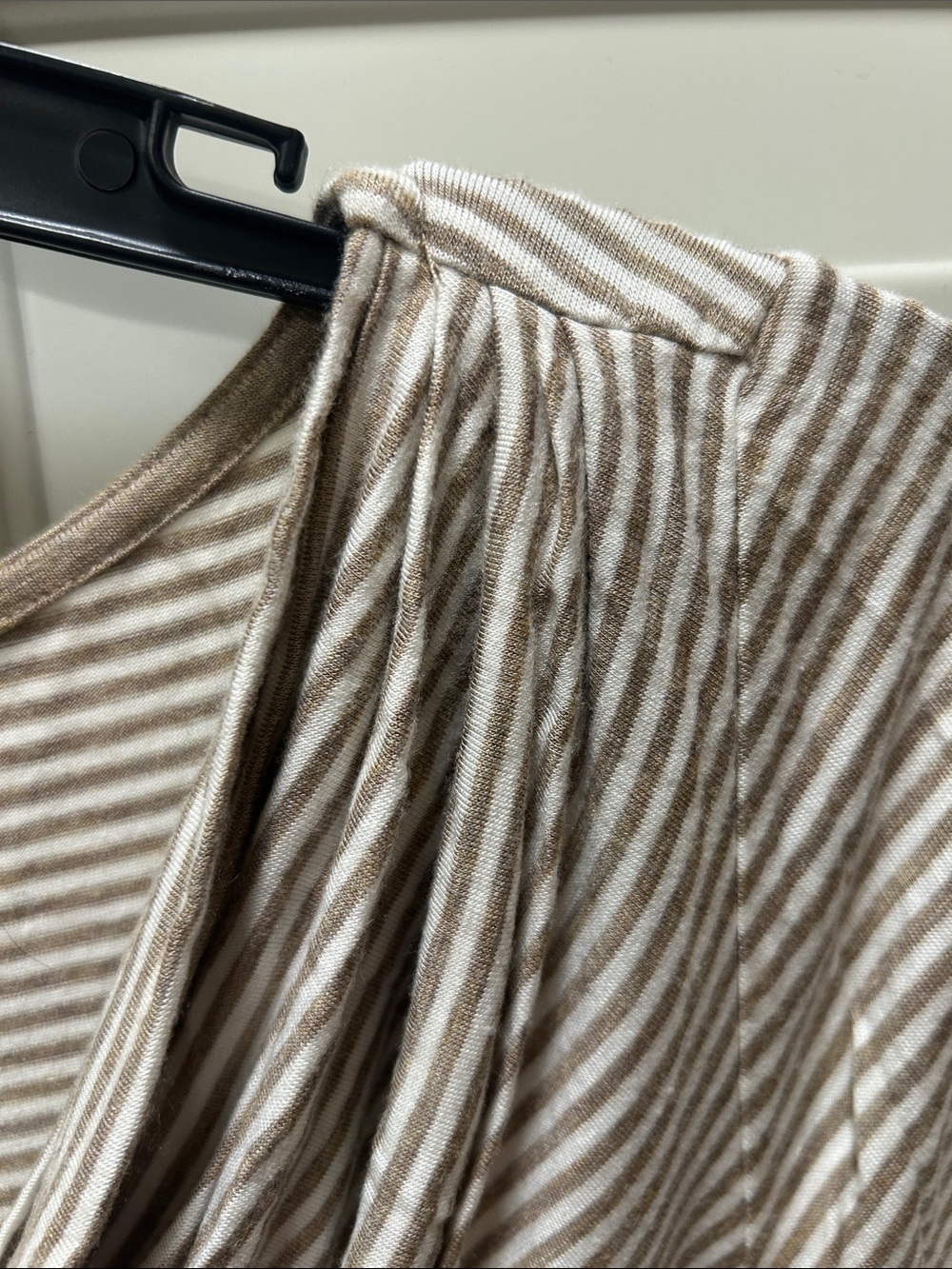 Max Studio Taupe and White Striped Cowl-Neck Short Sleeve Top - Picture 3 of 8